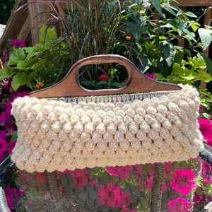 Vintage Macramé Wood Handle Purse